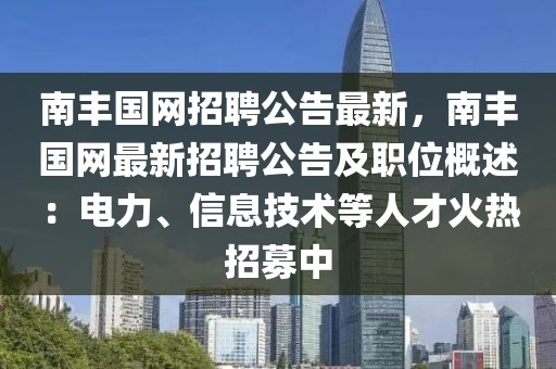 南豐國(guó)網(wǎng)招聘公告最新，南豐國(guó)網(wǎng)最新招聘公告及職位概述：電力、信息技術(shù)等人才火熱招募中