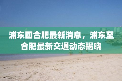浦東回合肥最新消息，浦東至合肥最新交通動態揭曉