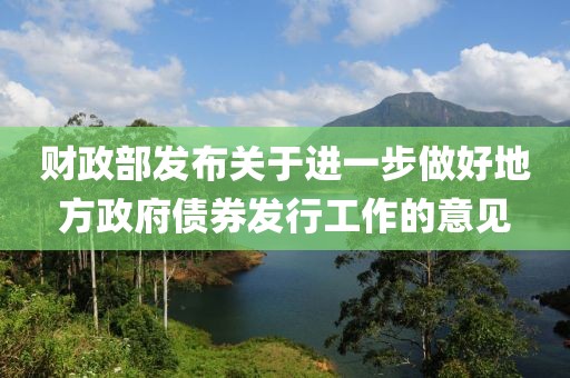 財政部發(fā)布關(guān)于進(jìn)一步做好地方政府債券發(fā)行工作的意見