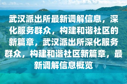 武漢派出所最新調解信息，深化服務群眾，構建和諧社區的新篇章，武漢派出所深化服務群眾，構建和諧社區新篇章，最新調解信息概覽