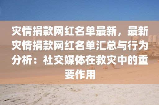 災情捐款網紅名單最新，最新災情捐款網紅名單匯總與行為分析：社交媒體在救災中的重要作用