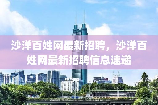 沙洋百姓網最新招聘，沙洋百姓網最新招聘信息速遞