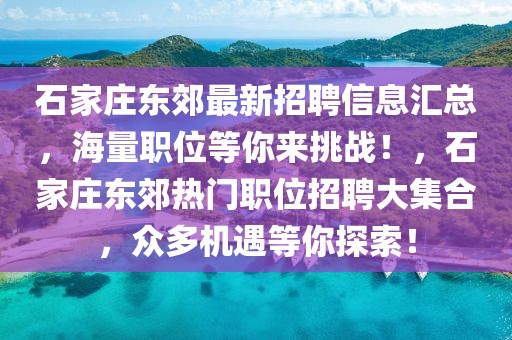石家莊東郊最新招聘信息匯總，海量職位等你來挑戰(zhàn)！，石家莊東郊熱門職位招聘大集合，眾多機遇等你探索！