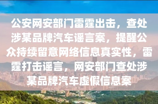 公安網安部門雷霆出擊，查處涉某品牌汽車謠言案，提醒公眾持續留意網絡信息真實性，雷霆打擊謠言，網安部門查處涉某品牌汽車虛假信息案