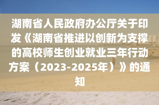 湖南省人民政府辦公廳關(guān)于印發(fā)《湖南省推進以創(chuàng)新為支撐的高校師生創(chuàng)業(yè)就業(yè)三年行動方案（2023-2025年）》的通知