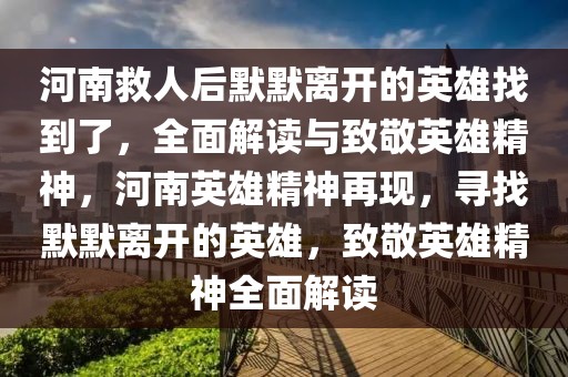 河南救人后默默離開的英雄找到了，全面解讀與致敬英雄精神，河南英雄精神再現，尋找默默離開的英雄，致敬英雄精神全面解讀